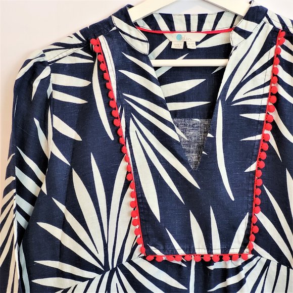 BODEN Navy Palm Print Linen Tunic Mini Dress 10L - Picture 3 of 8